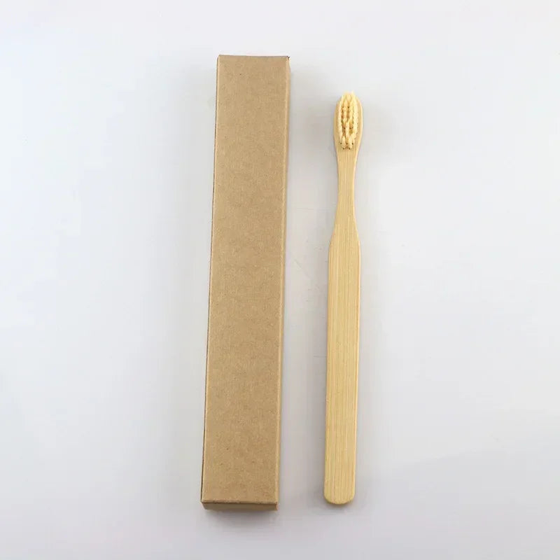 Eco - Friendly Soft Fibre Wooden Toothbrush with Solid Bamboo Handle for Adult Dental Cleaning, Oral Care and Healthy Products