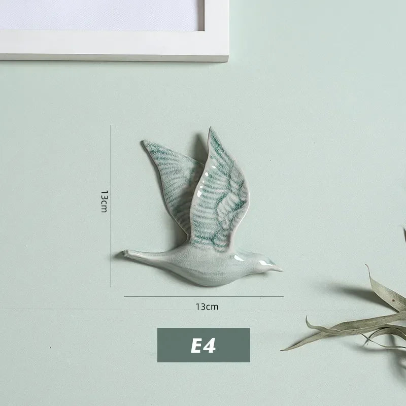 Eco-friendly Ceramics Birds 3d Wall Sticker Living Room Animal Figurine Murals Wall Background Decorative Home Decor Birds Cute