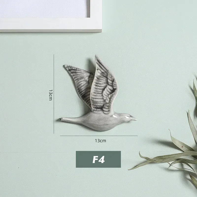 Eco-friendly Ceramics Birds 3d Wall Sticker Living Room Animal Figurine Murals Wall Background Decorative Home Decor Birds Cute