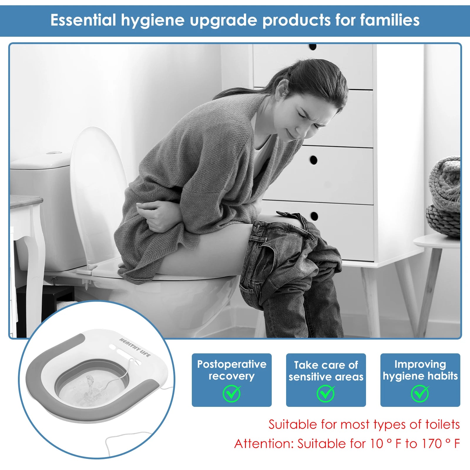 Electric Sitz Bath Tub Basin Bidet Foldable Bathroom Cleansing Steam Seat for Cleaning Soothes Hemorrhoids Postpartum Care