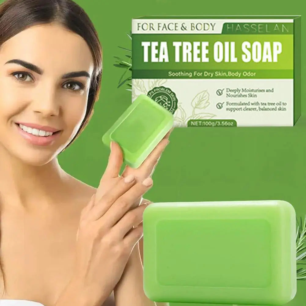 100G Tea Tree Soap, Handmade Soap Bar with Tea Tree Oil, Natural Soaps for Body Skin Cleaning,Gentle Exfoliating Bar Soap care