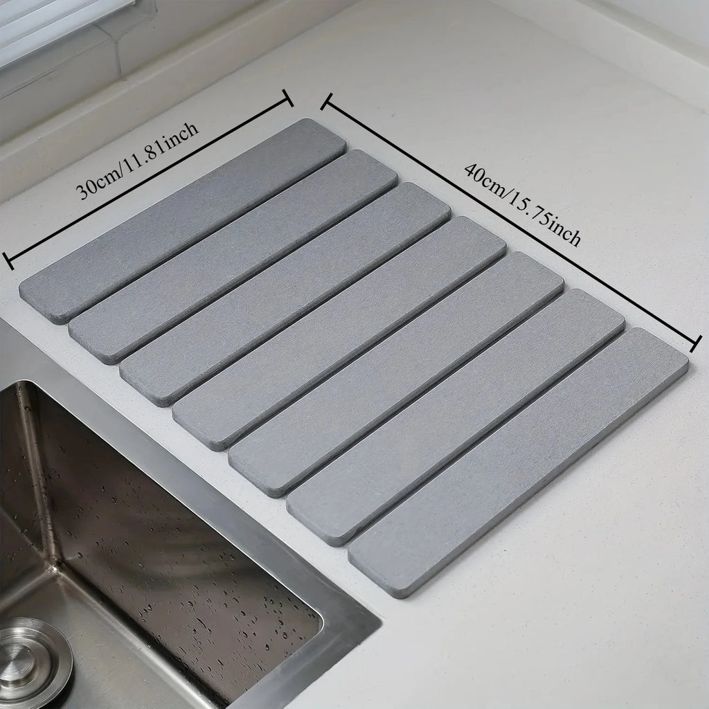 Quick Drying Mat for Kitchen,Dish Drying Mat, Stone Bath Mats for Bathroom, Foldable Diatomaceous Bath Mat, Non-Slip Shower Mat