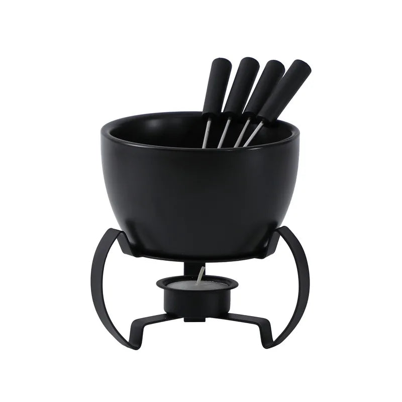 Eco-Friendly Ceramic Bowl with 4 Matching Forks Durable, Fade-Resistant, Perfect for Everyday Dining and Entertaini
