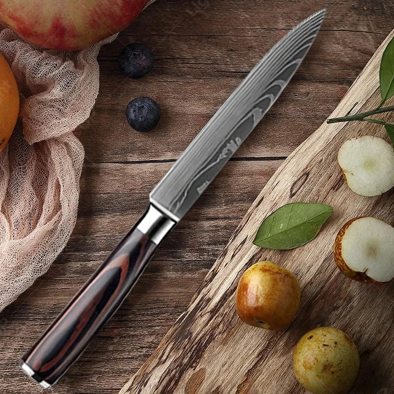 Professional Stainless Steel Kitchen Knives Fruit Slicing Utility Knives Meat Cleaver Santoku Knife Damascus Steel Knife
