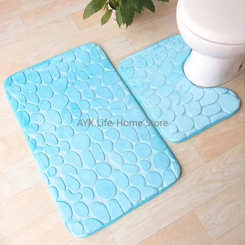 2pcs/set Funnel Cobblestone Bath Bathroom Anti-slip Carpet Mat Toilet Rug New bathroom mat set