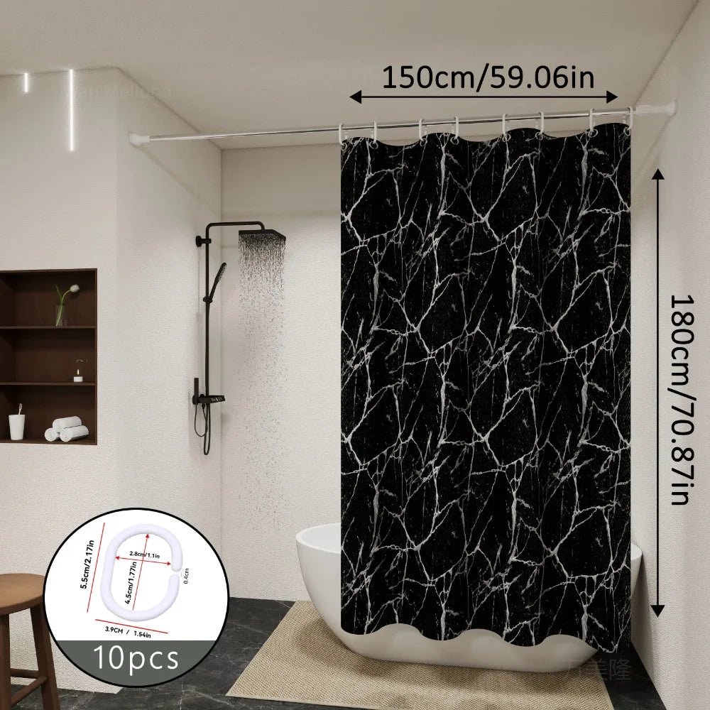 Bathroom Shower Curtain Waterproof Bathtub Bathing Curtains Easy Clean and Wipe PEVA Shower Curtains Marble Curtain with Hooks