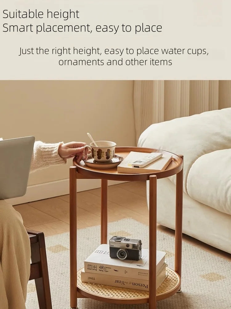 Eco-Friendly Bamboo Coffee Table -Sustainable Living Room Furniture Small Wicker Round Table in The Living Room Next To The Sofa