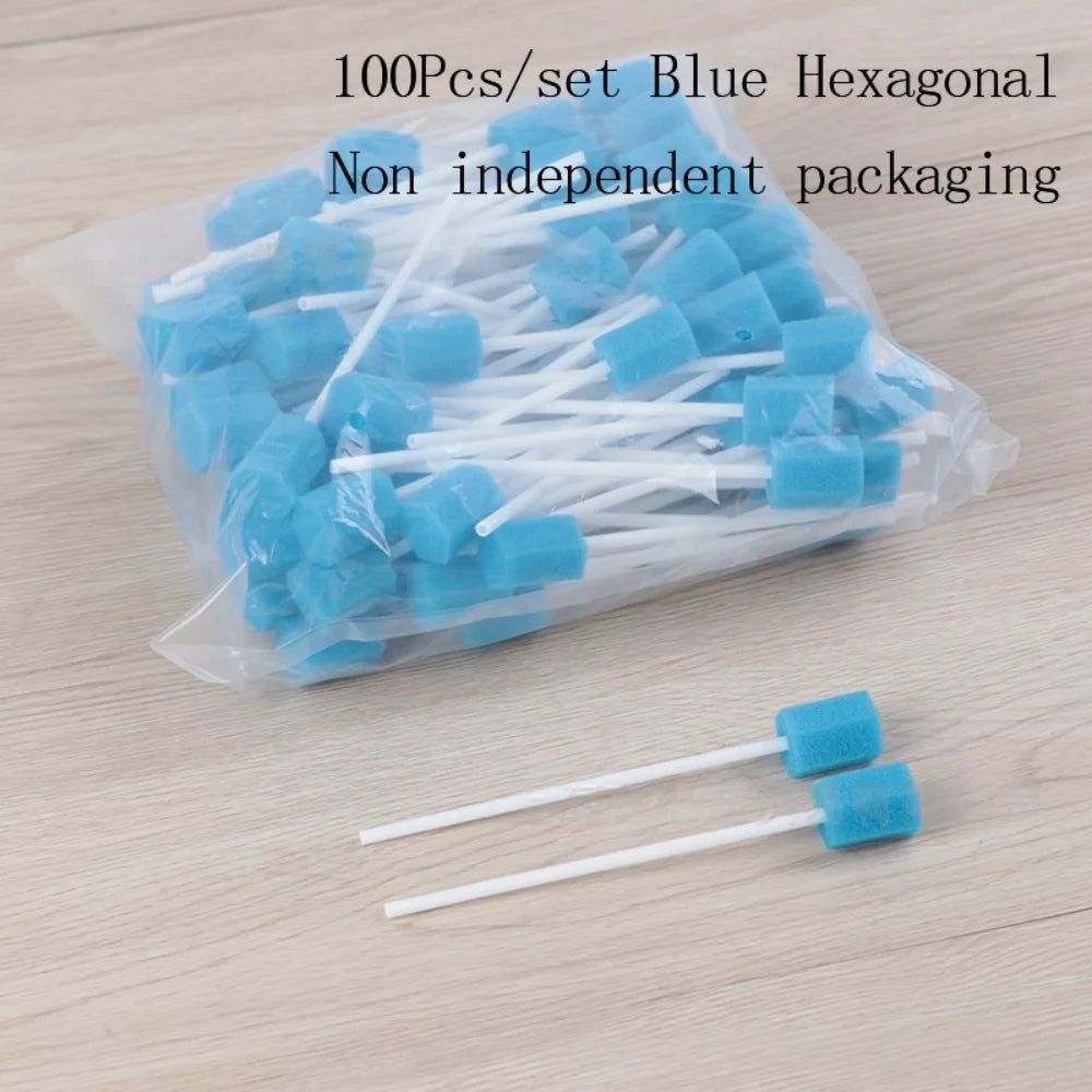 Pack Of 100 Disposable Oral Care Sticks With Blue Sponge Tip Oral Care, Disposable Tooth Cleaning Sponge Stick Oral Care
