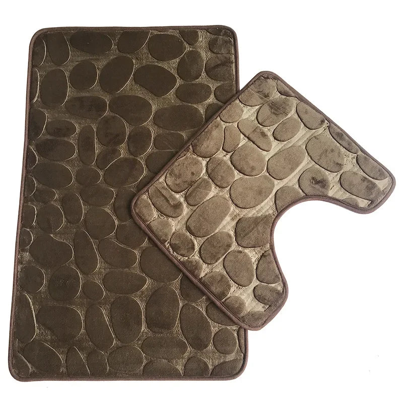2pcs/set Funnel Cobblestone Bath Bathroom Anti-slip Carpet Mat Toilet Rug New bathroom mat set