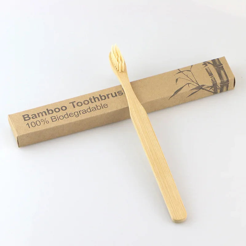 Eco - Friendly Soft Fibre Wooden Toothbrush with Solid Bamboo Handle for Adult Dental Cleaning, Oral Care and Healthy Products