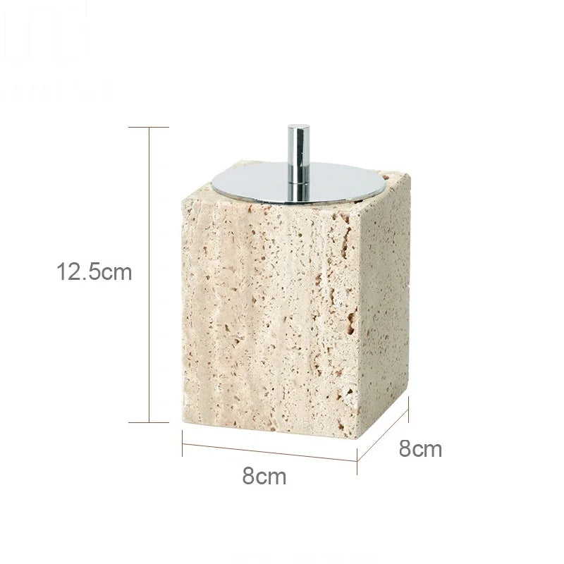 Beige Travertine Bathroom Accessories Set Natural Marble Soap Dispenser Soap Dish Reed Diffuser Vanity Tray Bathroom Set