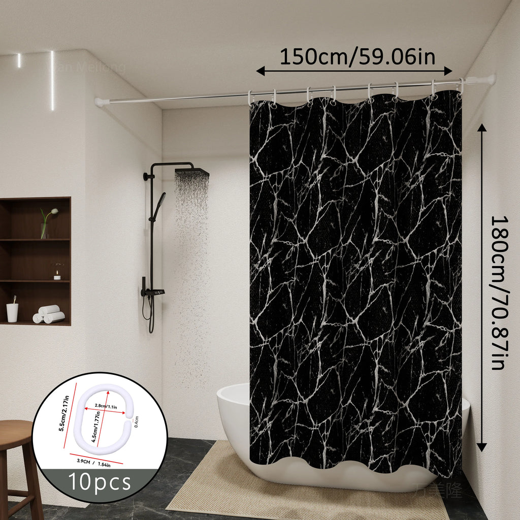 Fashionable and versatile black marble bathroom partition curtain, bathroom shower curtain, and toilet partition shielding curta