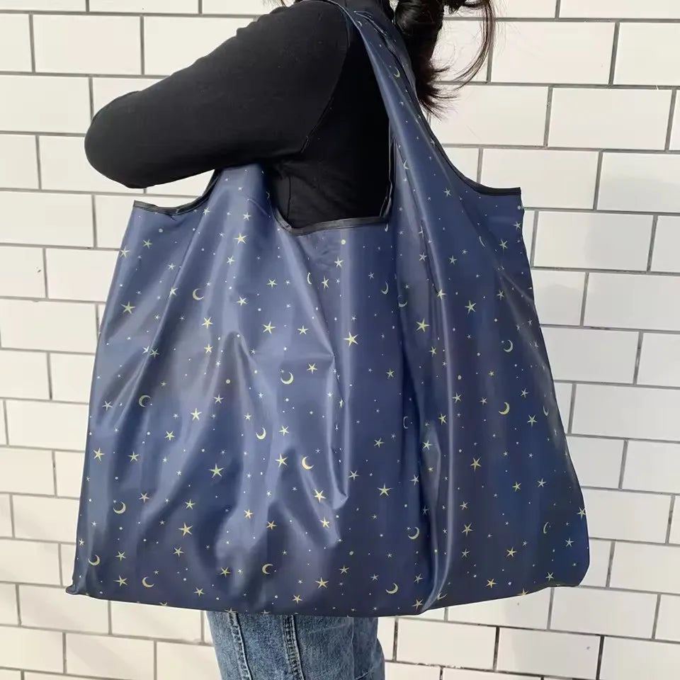 Eco-Friendly Folding Shopping Bag Reusable Portable Shoulder Handbag for Travel Grocery Fashion Pocket Tote