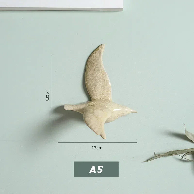 Eco-friendly Ceramics Birds 3d Wall Sticker Living Room Animal Figurine Murals Wall Background Decorative Home Decor Birds Cute