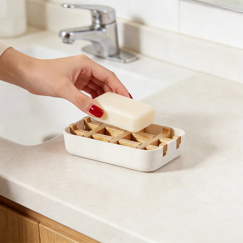 Detachable Soap Dish Eco-friendly Bamboo Soap Holder with Filter Tray for Bathroom Storage Outdoor Travel Portable Storage Rack