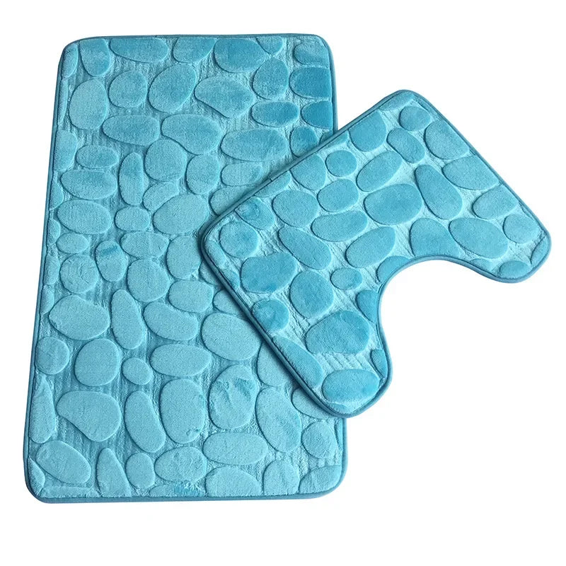 2pcs/set Funnel Cobblestone Bath Bathroom Anti-slip Carpet Mat Toilet Rug New bathroom mat set