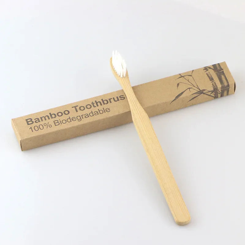 Eco - Friendly Soft Fibre Wooden Toothbrush with Solid Bamboo Handle for Adult Dental Cleaning, Oral Care and Healthy Products