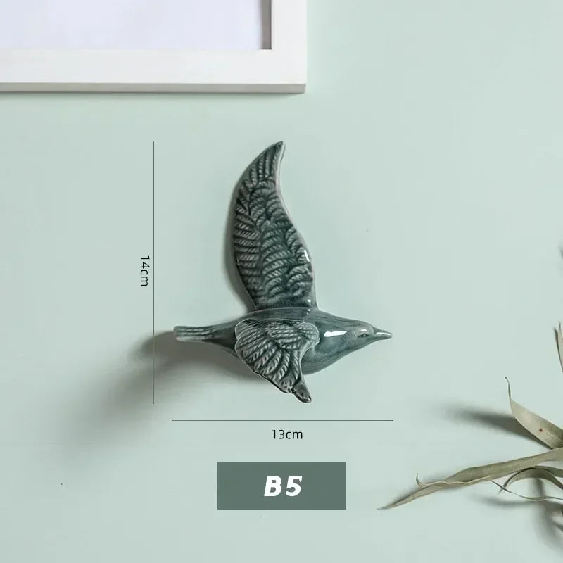 Eco-friendly Ceramics Birds 3d Wall Sticker Living Room Animal Figurine Murals Wall Background Decorative Home Decor Birds Cute