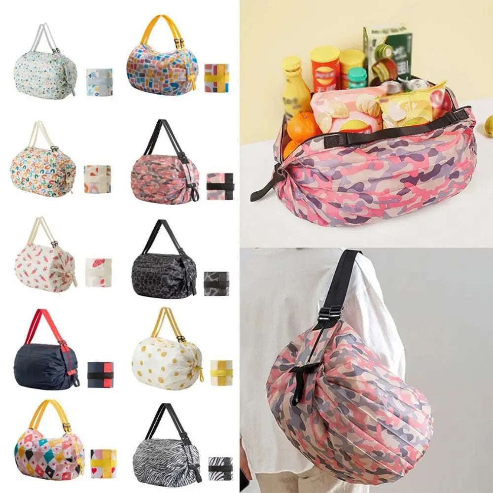 Eco-friendly Creative Folding Shopping Bag Portable Reusable Beach Bag Lightweight Waterproof Travel Shoulder Handbag Yoga