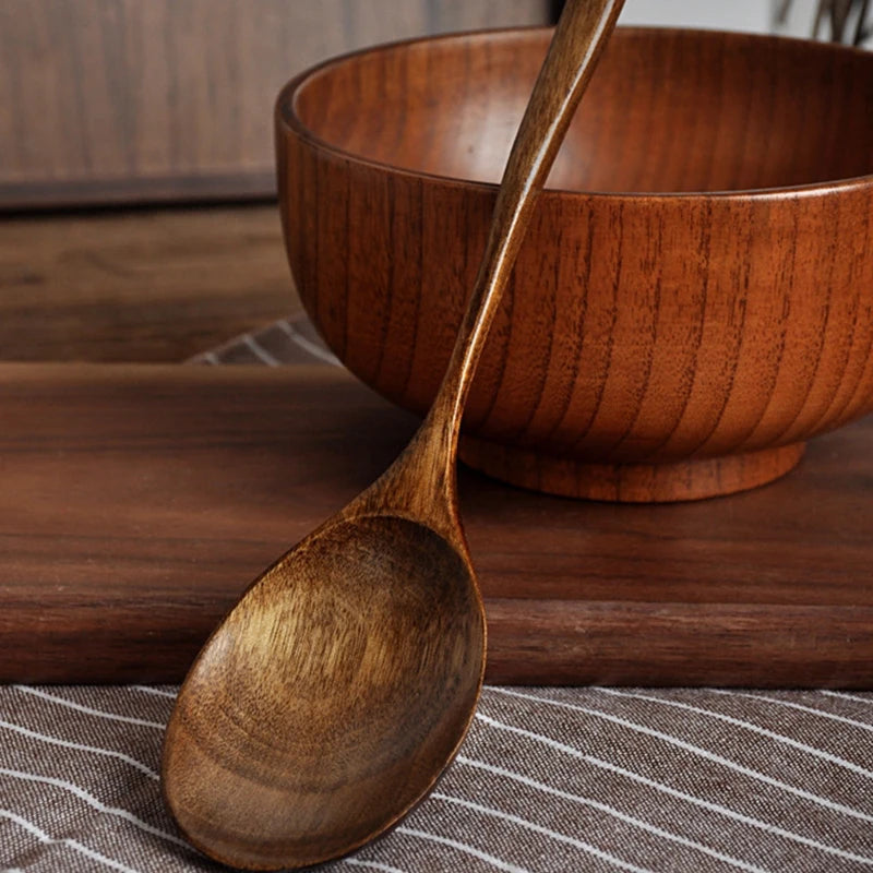 Kitchen Utensils Wooden Spoon Eco-friendly Tableware Gift Natural Eco-friendly Easy To Clean Oval Spoon Eating Stirring Spoon