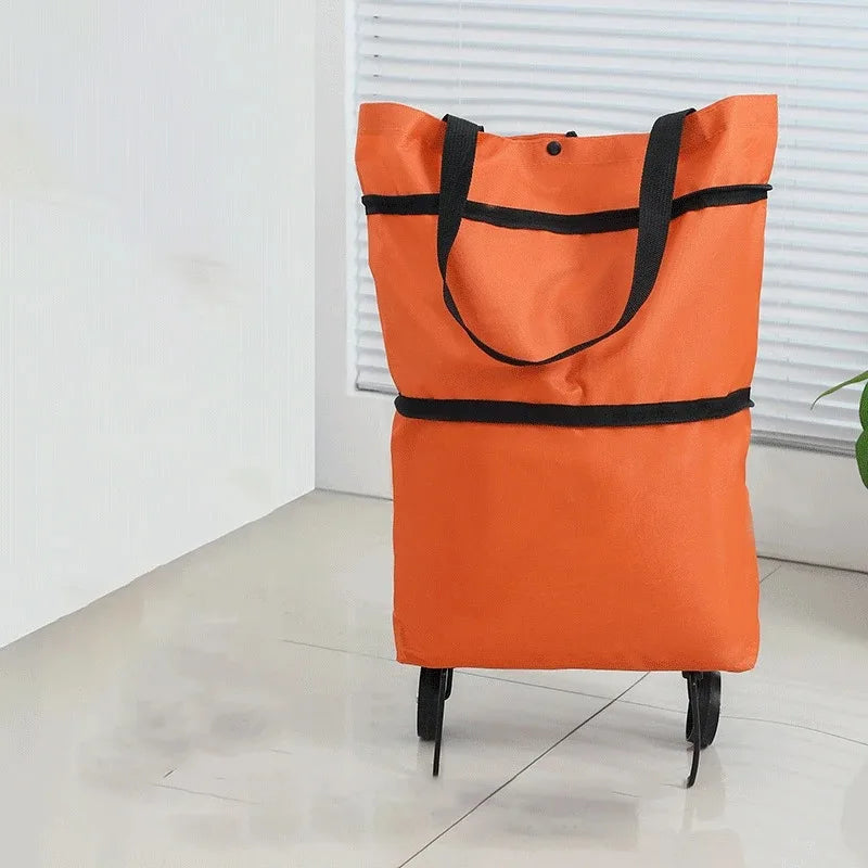 1Pc Foldable Shopping Bag with Wheels Trolley Large Reusable Cloth Hand Tote Bolsas Eco Fabric Supermarket Grocery Pull Cart Bag